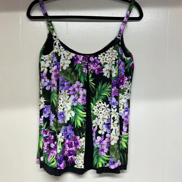 Floral Tankini Top with Adjustable Straps Opens in Front and Back Sz 14 - Picture 3 of 8